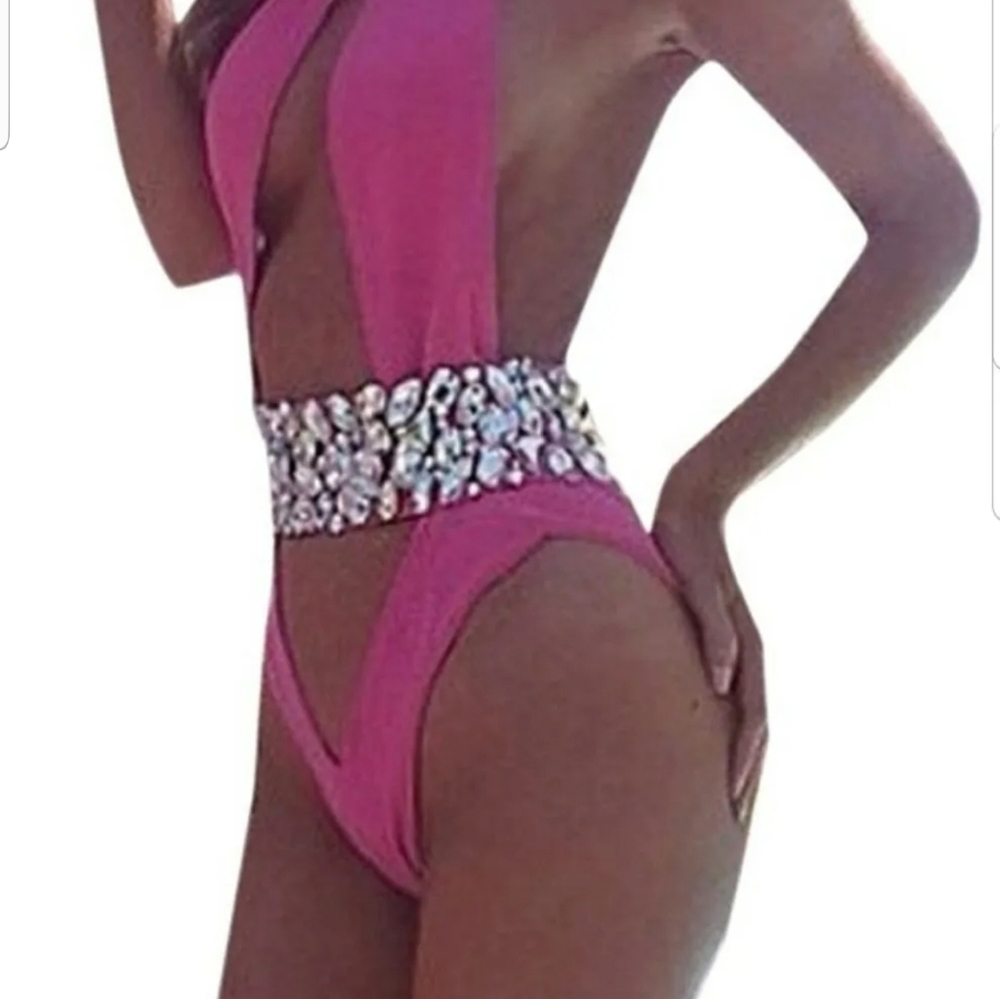 Bikini Christal Hot Pink shinny Rinestone Swim Suit Outfit size M and L